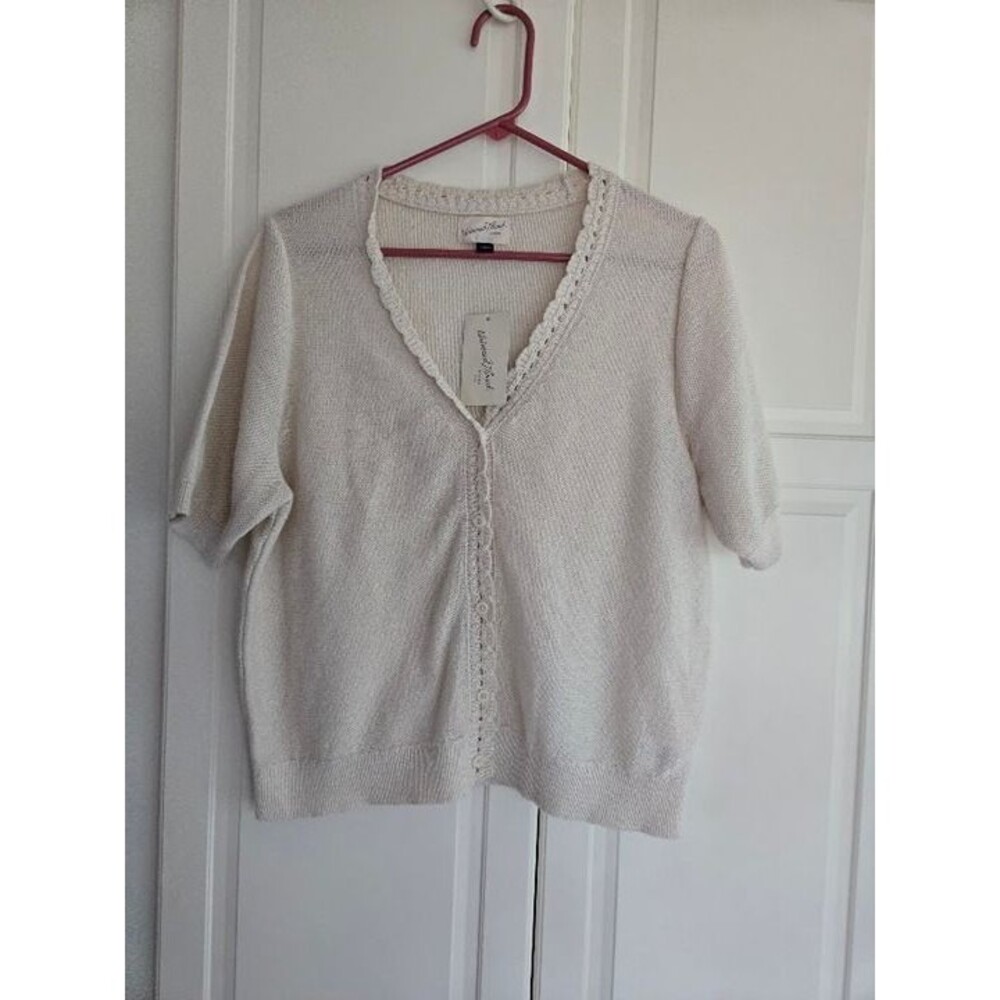Universal Thread Short Sleeve Cardigan Sweater Cream Womens Large New